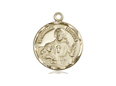 Medium 14kt solid gold St. Camillus of Lellis patron saint medal pendant 7/8 x 3/4 inch handcrafted by Bliss