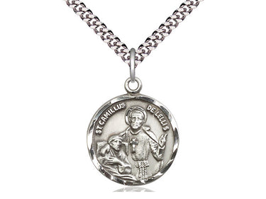 Sterling silver St. Camillus of Lellis patron saint medal necklace 7/8 inch on 24 inch chain by Bliss