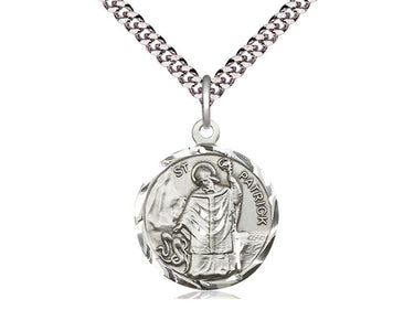 Sterling Silver St. Patrick Patron Saint Medal Necklace 7/8 x 3/4 inch with 24 inch Chain by Bliss