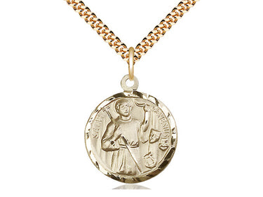 Gold Filled St. Genesius Patron Saint Medal Necklace 7/8 x 3/4 inch on 24 inch Curb Chain by Bliss Manufacturing
