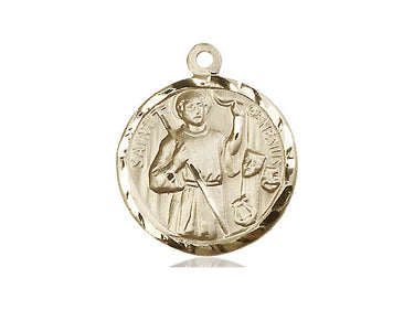 14kt solid gold St. Genesius patron saint medal pendant, handcrafted by Bliss Manufacturing USA, patron of actors