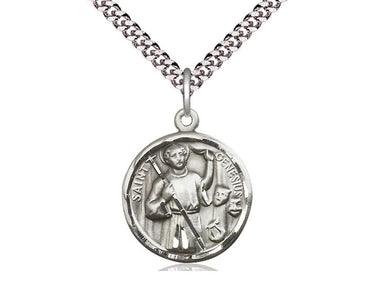 Sterling Silver St Genesius Patron Saint Medal Necklace 7/8 x 3/4 inch with 24 inch chain by Bliss