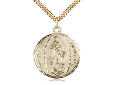 14kt Gold Filled Our Lady of Guadalupe Catholic Medal Necklace Large 1.25 inch on 24 inch Chain by Bliss