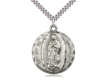 Sterling Silver Large Our Lady of Guadalupe Medal Necklace 1.25 x 1 inch on 24 inch Chain by Bliss