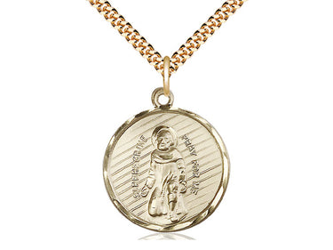 14kt Gold Filled St. Perregrine Patron Saint Medal Necklace 1 x 7/8 inches with 24 inch curb chain by Bliss