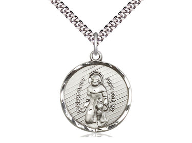 Sterling Silver St. Perregrine Patron Saint Medal Necklace 1 inch by 7/8 inch on 24 inch chain by Bliss