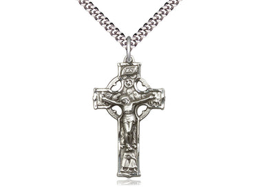 Sterling Silver Large Celtic Crucifix Necklace 1 3/8 x 3/4 inch pendant on 24 inch chain by Bliss