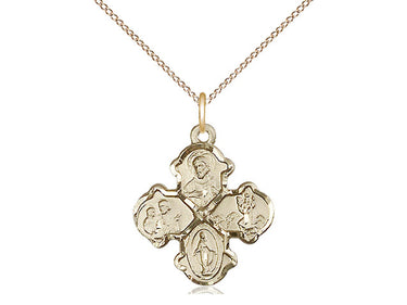 14kt Gold Filled Catholic 4-Way Medal Necklace 3/4 inch x 5/8 inch with 18 inch chain by Bliss Manufacturing