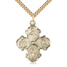Large 14kt gold filled Four-Way Medal necklace 1 1/4 x 1 inch with 24 inch curb chain featuring Sacred Heart, St. Christopher, Miraculous Medal and St. Joseph, handcrafted by Bliss