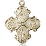 Large 14kt solid gold Four-Way Medal pendant, 1 1/4 x 1 inch, handcrafted by Bliss Manufacturing
