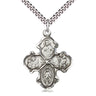 Large sterling silver Four-Way Medal necklace 1 1/4 x 1 inch with 24 inch curb chain featuring Sacred Heart, St. Christopher, Miraculous Medal and St. Joseph, handcrafted by Bliss