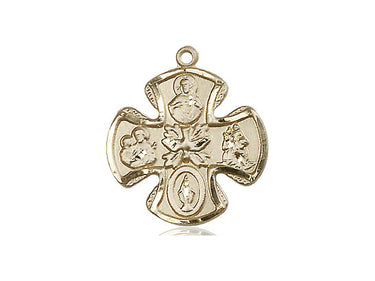 14kt solid gold Five-Way Medal pendant 7/8 inch featuring Sacred Heart, Miraculous Medal, St. Joseph, St. Christopher and Holy Spirit by Bliss