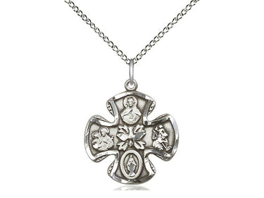 Sterling silver Five-Way Medal necklace 3/4 inch on 18 inch curb chain featuring Sacred Heart and four saints by Bliss
