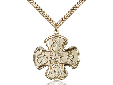 14kt gold filled Five-Way Medal necklace 1 1/8 inch on 24 inch curb chain featuring Sacred Heart and four saints by Bliss