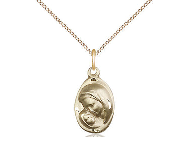 14kt Gold Filled Madonna and Child Pendant Necklace 5/8 x 3/8 inches on 18 inch chain by Bliss