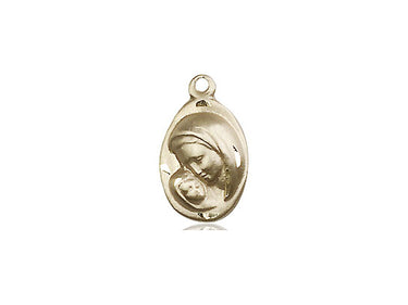 14kt Solid Gold Small Madonna and Child Medal Pendant 5/8 x 3/8 inch Handcrafted by Bliss