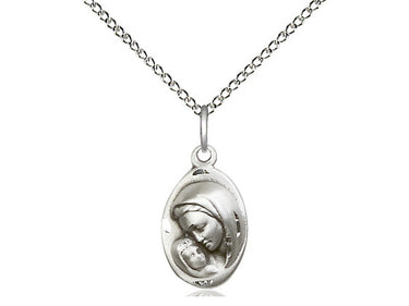 Small Sterling Silver Madonna and Child Catholic Pendant Necklace 5/8 inch by Bliss Manufacturing