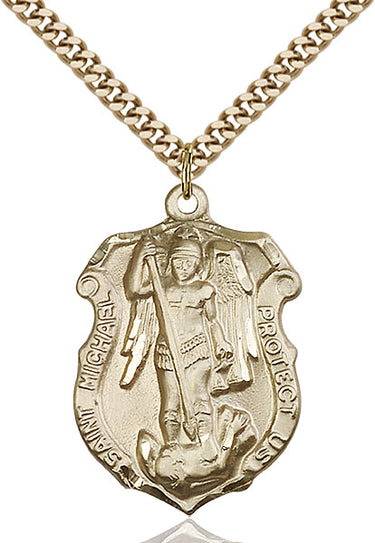14kt gold filled St. Michael medal necklace with 1.25 inch pendant and 24 inch chain by Bliss