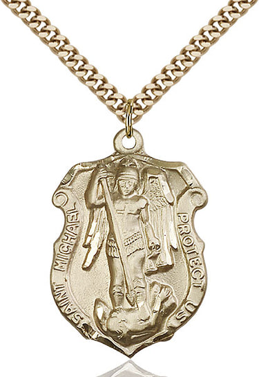 14kt Gold Filled St. Michael Archangel Patron Saint Medal Necklace 1 1/4 x 3/4 inches with 24 inch chain handcrafted by Bliss USA