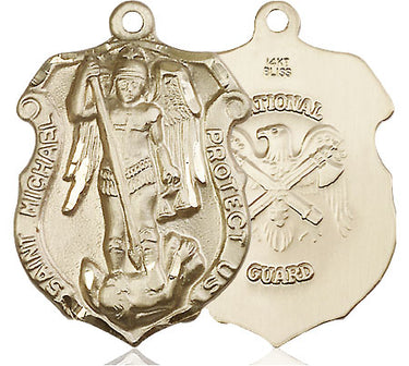 14kt Solid Gold Large St. Michael the Archangel Medal with National Guard Emblem 1 1/4 x 7/8 inch Pendant by Bliss