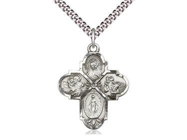 Sterling Silver Large Four-Way Medal Necklace 1 1/4 x 1 inch pendant with 24 inch chain by Bliss