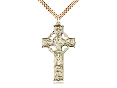 14kt Gold Filled Extra Large Celtic Cross Necklace 1-5/8x7/8 inch pendant with 24 inch chain by Bliss Manufacturing