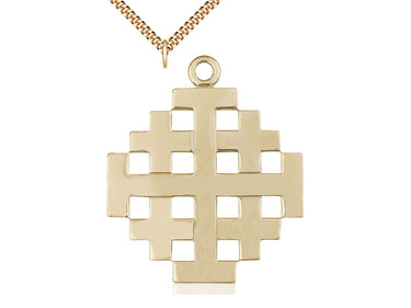 14kt gold filled extra large Jerusalem cross necklace 2 1/4 x 2 inches with 24 inch chain by Bliss
