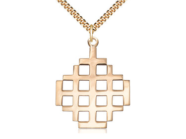14kt Gold Filled Large Jerusalem Cross Necklace 1 3/8 x 1 1/8 inches on 24 inch chain by Bliss Manufacturing