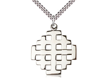 Sterling Silver Large Jerusalem Cross Necklace 1 3/8 x 1 1/8 inches on 24 inch chain by Bliss Manufacturing