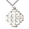 Large sterling silver Catholic cross necklace with 1¾×1½ inch pendant on 24 inch curb chain handmade by Bliss