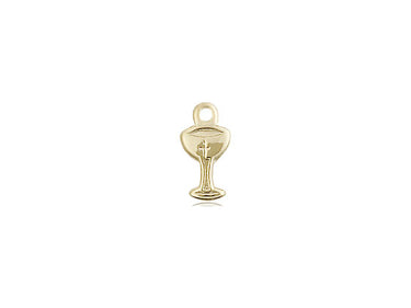 14kt solid gold small chalice medal pendant 3/8 x 1/8 inch First Communion handcrafted by Bliss Manufacturing USA