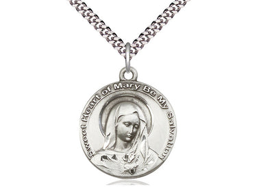 Medium Sterling Silver Mary Catholic Pendant Necklace 1 inch by Bliss Manufacturing