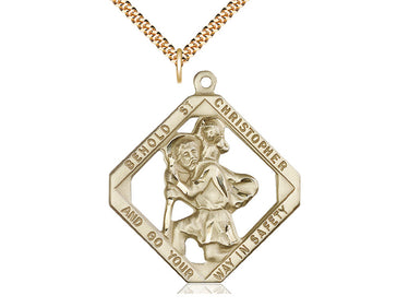 Large 14kt gold filled St. Christopher patron saint medal necklace 1 3/4 inch on 24 inch chain by Bliss