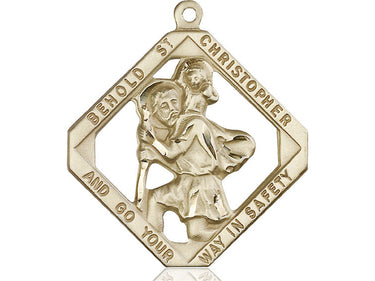 Large 14kt solid gold St. Christopher patron saint medal pendant handcrafted by Bliss