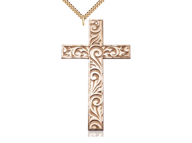 Extra Large Gold Filled Knurled Cross Necklace 3 inch textured pendant on 24 inch chain by Bliss