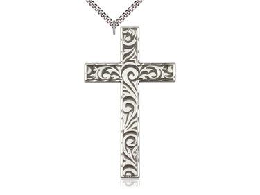 Extra Large Sterling Silver Knurled Cross Necklace 3 inch by 1¾ inch with 24 inch chain by Bliss Manufacturing