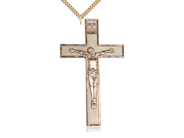 Extra Large 14kt Gold Filled Catholic Crucifix Necklace 3 inch pendant with 24 inch chain by Bliss USA