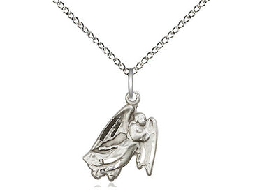Sterling silver small Guardian Angel necklace 5/8 x 1/2 pendant with 18 inch chain by Bliss Manufacturing