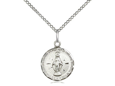 Small Sterling Silver Miraculous Medal Necklace with 5/8 x 1/2 inch pendant on 18 inch chain by Bliss