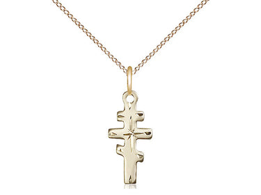 Small 14kt Gold Filled Greek Orthodox Cross Necklace with 18 inch chain, handcrafted in USA by Bliss Manufacturing