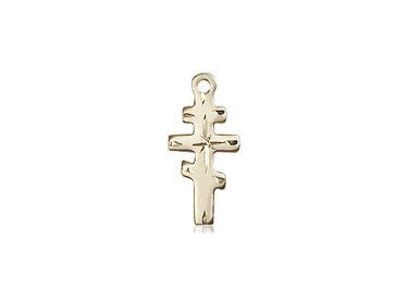 Small 14kt Solid Gold Greek Orthodox Cross Pendant, 5/8 x 1/4 inches, handcrafted in USA by Bliss Manufacturing