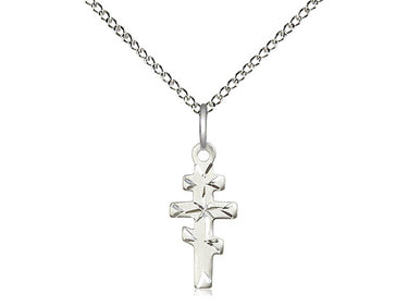 Small Sterling Silver Greek Orthodox Cross Necklace with 18 inch chain, handcrafted in USA by Bliss Manufacturing