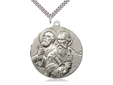Large Sterling Silver St. Peter Patron Saint Medal Necklace 1 5/8 inches by 1 1/2 inches on 24 inch chain by Bliss