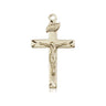 14kt Solid Gold Catholic Crucifix Medal 7/8 inch by 1/2 inch medium pendant handcrafted by Bliss Manufacturing USA