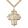 14kt gold filled large five-way medal necklace 1-1/4 x 1 inch St Philomena Therese Rita Anthony Jude 24 inch chain handcrafted by Bliss Manufacturing USA