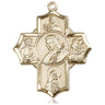 14kt solid gold large five-way medal pendant 1-1/4 x 1 inch St Philomena Therese Rita Anthony Jude handcrafted by Bliss Manufacturing USA