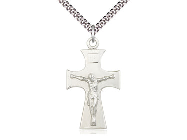 Sterling Silver Large Celtic Crucifix Necklace with 24 inch chain, handcrafted Catholic jewelry by Bliss