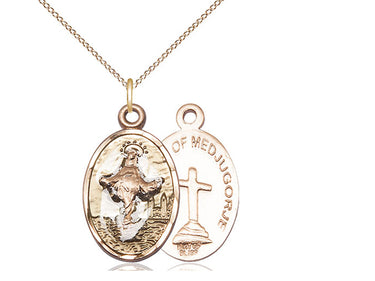 Gold Filled Our Lady of Medjugorje Medal Necklace 7/8 x 1/2 with 18 inch chain by Bliss Manufacturing USA