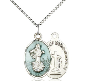 Sterling Silver Our Lady of Medjugorje Medal Necklace with 7/8 x 1/2 inch pendant on 18 inch chain by Bliss