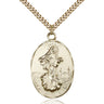 Large 14kt gold filled Our Lady of Medjugorje Catholic medal necklace with 24 inch chain, 1 3/8 x 7/8 inch pendant, handcrafted by Bliss Manufacturing